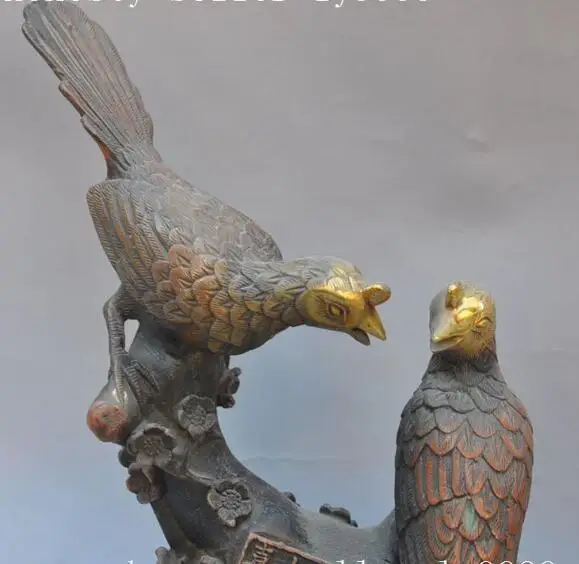 

S1210 9.8" Chinese Pure Bronze gilt Pied Magpie Bird On Plum Blossom Tree lucky Statue discount 30% (C0324)