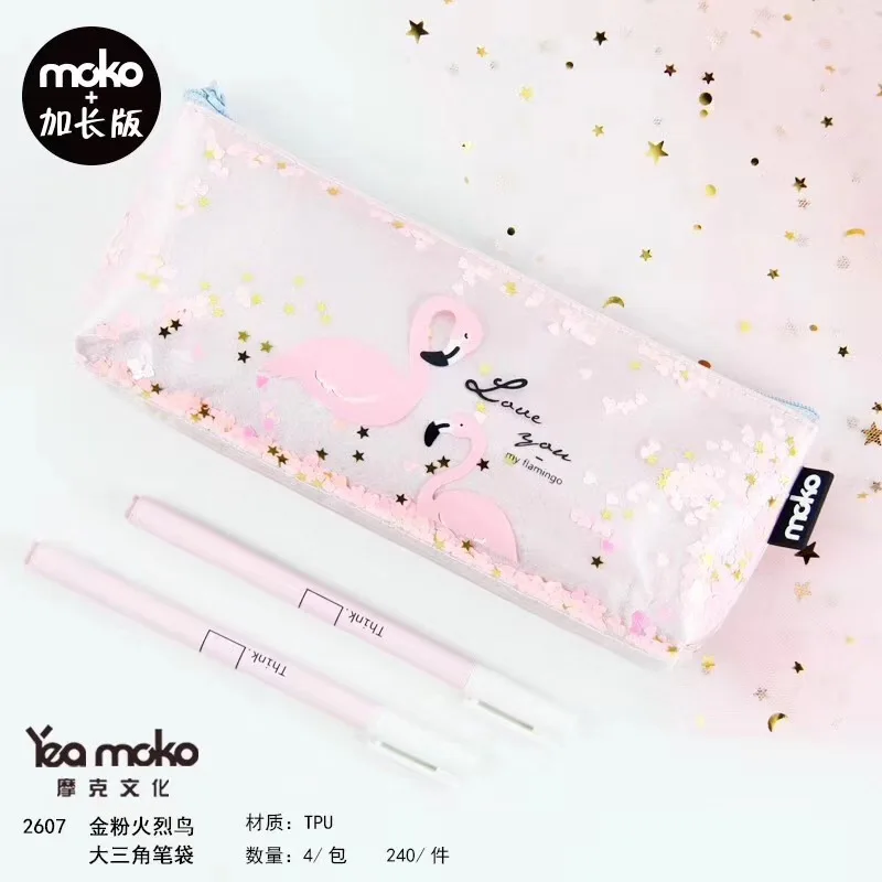 Новые креативные канцелярские принадлежности оптом золотой розовый Фламинго большая треугольная ручка сумка(расширенная версия) ручка сумка