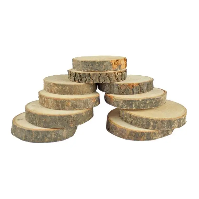 

10pcs Natural Round Solid Wood Slices Circles with Diameter 7-9cm Tree Bark For DIY Crafts Wedding Party Decoration