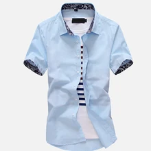 Мужская рубашка с коротким рукавом, топ, черный, синий, отложной воротник, приталенная мужская деловая рубашка, уличная Летняя мужская одежда