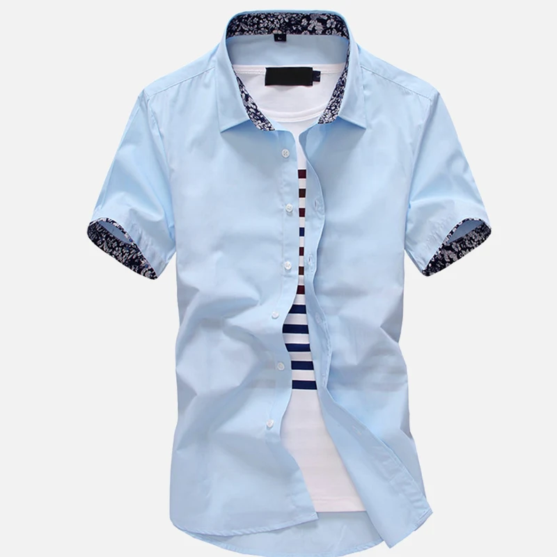 

Men's Short Sleeve Dress Shirt Top Black Blue Turn Down Collar Slim Fit Man Business Shirts Streetwear Summer Male Tops Clothes