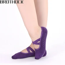 Brothock Прямая поставка с фабрики круглая головка крестообразный с противоскользящей открытой спиной носки для йоги дамские копать отверстие хлопок Терри спортивные товары для йоги