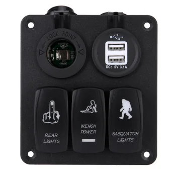 

Universal Car-styling 5PIN Car Panel Combination Type Switch DC12V/24V with Dual USB Car Charger Blue Light High Quality Black