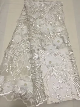 

White French Lace Fabric Sequins Embroidered Tulle Lace Fabric High Quality Bridal Lace Fabric for African Dress