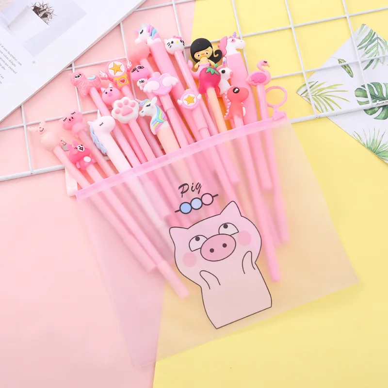

20pcs/lot Kawaii Girl Lovely Gel Pen Cartoon Neutral Pens For Kids Gifts School Writing Supplies Stationery with Bag Set