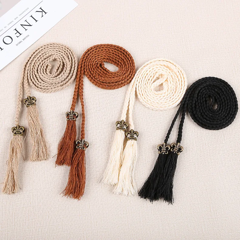 

Women's Weave Belt Women Dress Decoration Belt Female Hemp Rope Thin Braid Belt Fashion Ladies Casual Waistbands