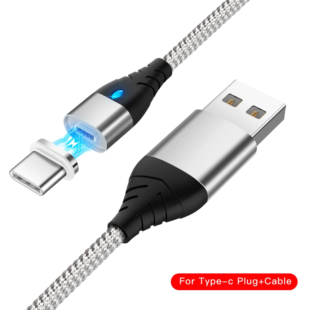 Магнитный кабель для передачи данных Micro usb type C, супер быстрая зарядка для huawei, магнитное зарядное устройство usb c для Xiaomi, Пылезащитная заглушка, шнур для передачи данных для телефона - Цвет: Silver For Type C