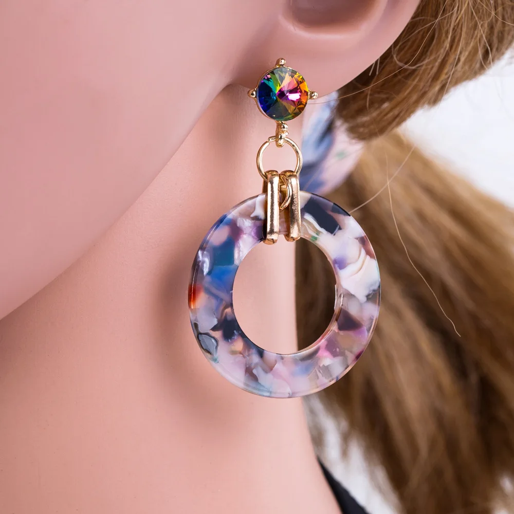 

2019 Trapezoid Large Round Acrylic Acetate Drop Earrings For Women Personality SimpleGeometric Pendant Tortoiseshell Earrings