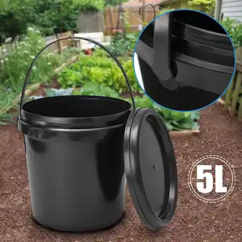 

5L Litre PE Plastic Paint Pail Durable Pail Hydroponics Black Round Bucket with Lid and Handle Bucket Case
