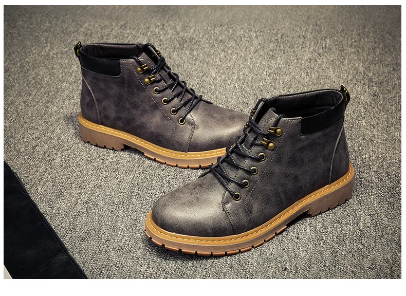 QIYHONG/винтажные мужские ботинки на шнуровке, осенние кожаные ботинки, мужские непромокаемые рабочие Зимние ботильоны, повседневная обувь, Botas