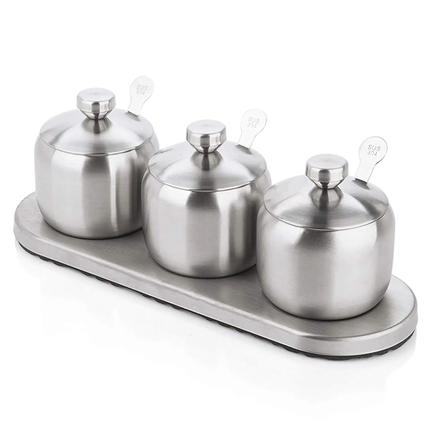 Seasoning Rack Spice Pots 3 Piece Stainless Steel Seasoning Box Storage