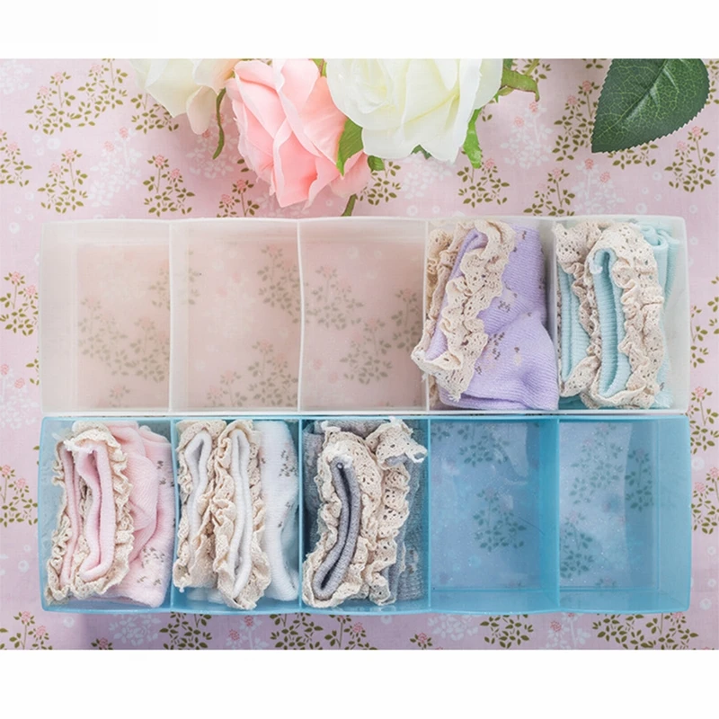 

1pc Plastic Underwear Storage Box 5 Grid Socks Collection Box Desktop Drawer Classification Stackable Storage Organizer