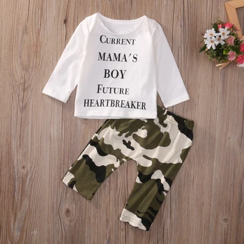 

Infant Baby Boys Kids T-shirt Long Sleeve Letter Tops+Camouflage Pants Outfits Clothes Set 2PCS 0-24M