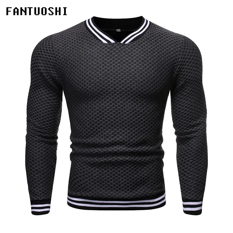 

Men Hoodie 2019 Autumn New Fashion Slim O-Neck Casual Plaid Hoodie Long Sleeve Solid Color Pullover High Quality Men's Clothing