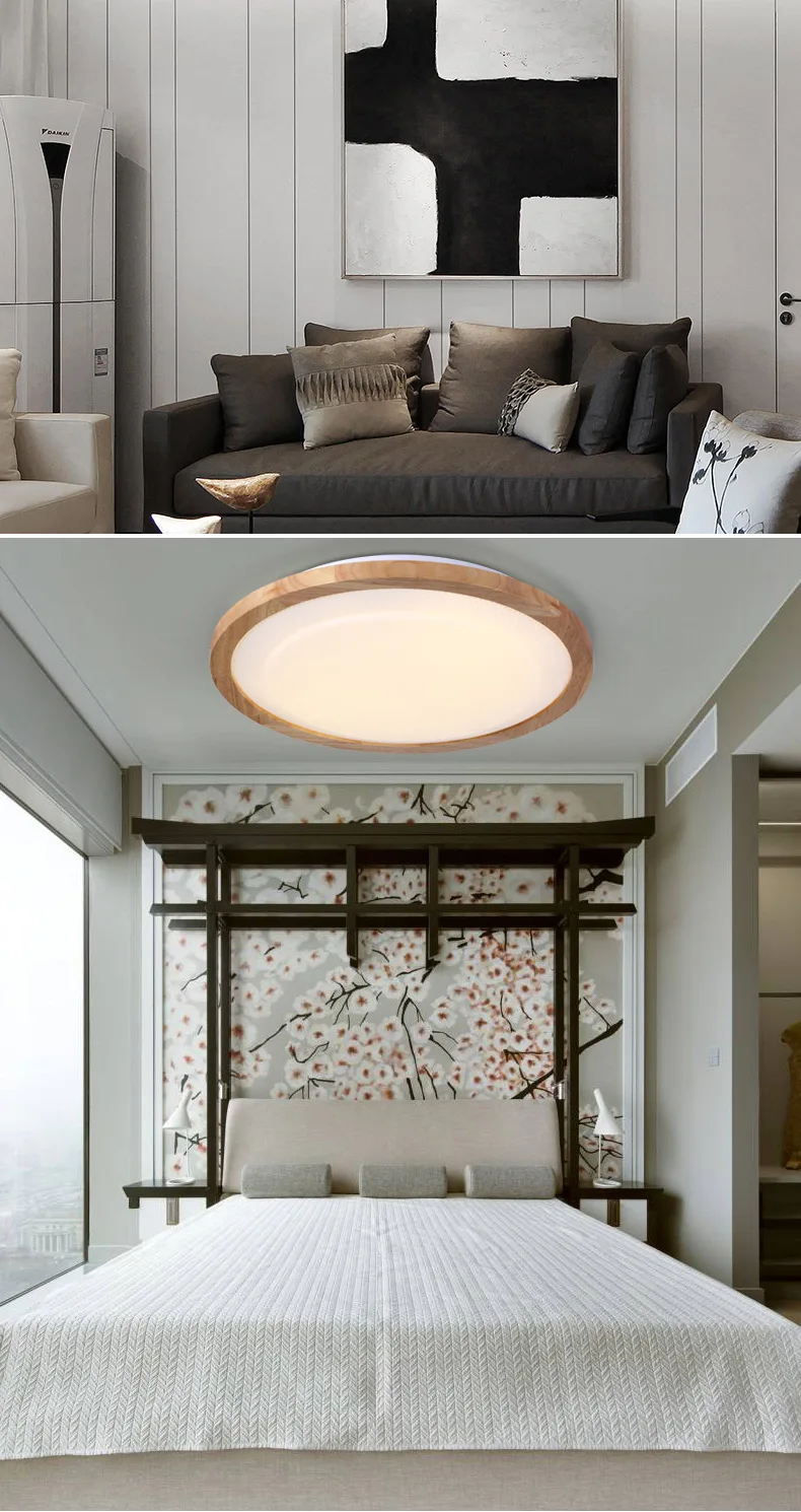 Японские деревянные круглые светодиодные Потолочные светильники простой Гостиная Спальня исследование превосходное Villa Hotel LED d52cm