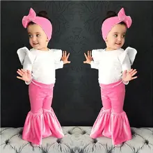 PUDCOCO/Новейшая модная одежда для маленьких детей, одежда для маленьких девочек, милые топы+ расклешенные штаны+ повязка на голову, 3 шт., милые наряды, От 0 до 4 лет