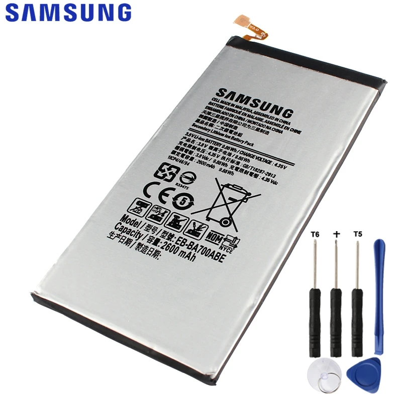 Оригинальная сменная батарея samsung для Galaxy A7 A700 A700S A700L A700FD, настоящая батарея для телефона, EB-BA700ABE, 2600 мАч