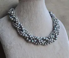 Handmade Real Pearl Jewellery,Gray Color 5 Rows 20 inches 3-8mm Natural Freshwater Pearl Necklace,Fashion Women Jewelry