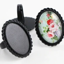 18x25 мм 5 шт. черный цвет покрытием латунь Овальный Регулируемые кольца настройки пустой/база, подходит 18x25 мм стекло кабошоны J3-04