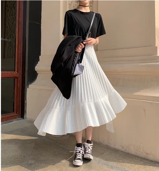 Falda plisada de gasa para mujer, falda de estilo coreano Irregular, elegante, color negro, para otoño, envío gratis, 2020