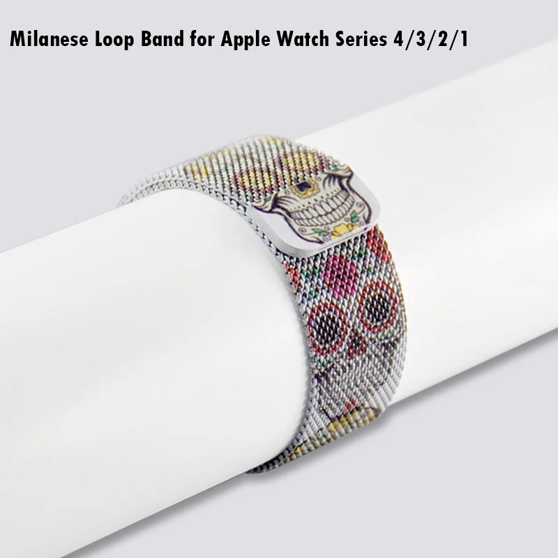 

Milanese Loop Band 44mm 40mm Skull Design For Apple Watch Series 4 Metal Bracelet Stainless Steel Strap For i Watch