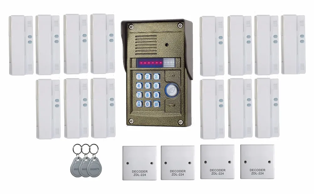 ZHUDELE327R 2 провода аудио дверной звонок Домофон для 14 квартиры, RFID панель аудио дверной телефон