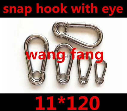 

M11 11mm 11*120mm, snap hook with eye stainless steel 304 spring hook,carbine hook,carabiner,spring clip boat hardware rigging