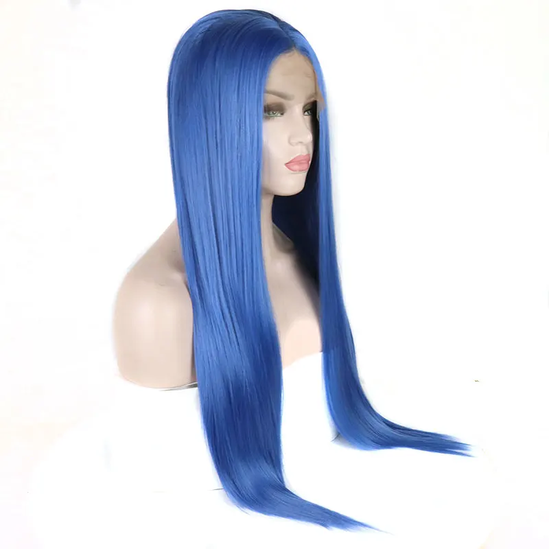 

Bombshell Light Blue Silky Straight Synthetic Lace Front Wigs Glueless Heat Resistant Fiber Natural Hairline For White Women