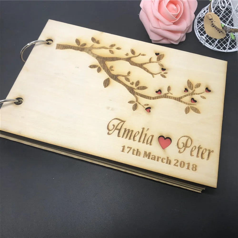 Personalized Wooden Diy Wedding Guest Book For Signature Custom