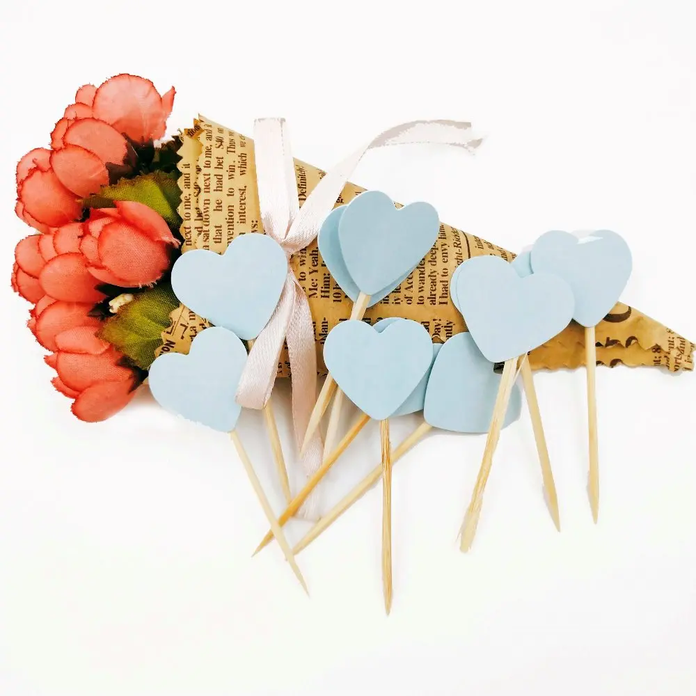 

10pcs/bag Sky blue Heart shap Sticks Cupcake Toppers Heart Picks Artwork Toothpicks Birthday Cakes Topper Picks Wedding Decorate