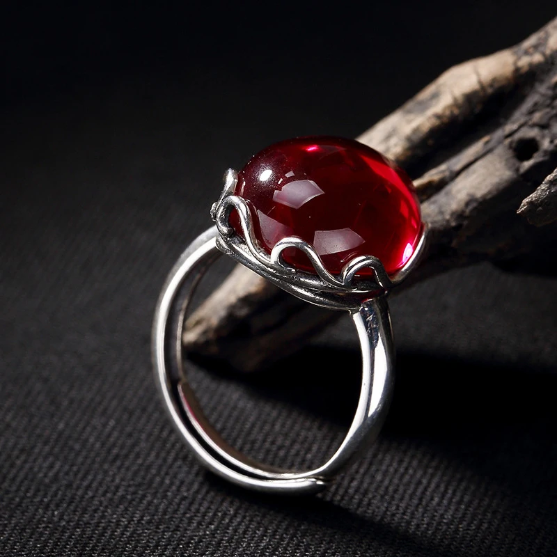 

Fashion Women DIY Ruby Ring with Natural Stone 925 Sterling Silver Vintage Rings For Women Jewelry