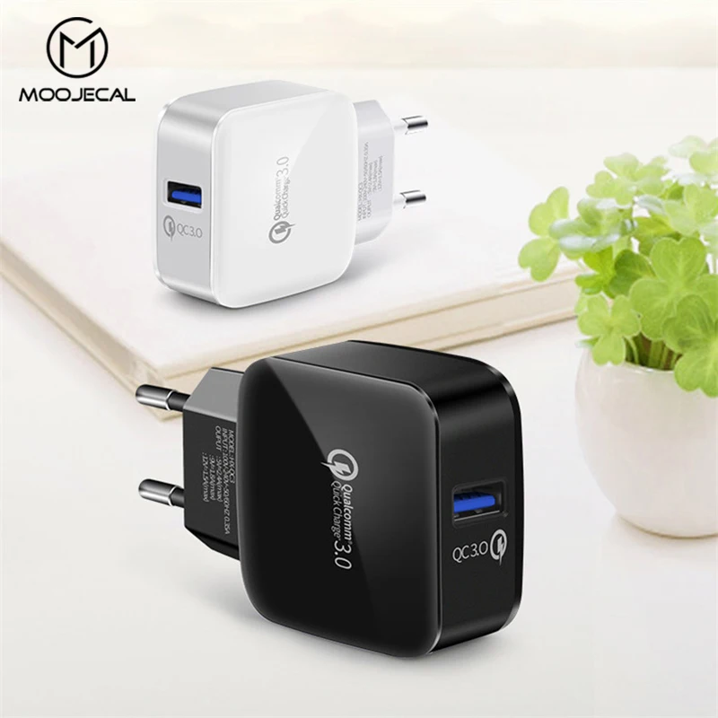 

MOOJECAL Quick Charger QC 3.0 USB Phone Charger for iphone 7 8 X Fast Charger EU Plug Mobile Phone Charger for Samsung xiaomi