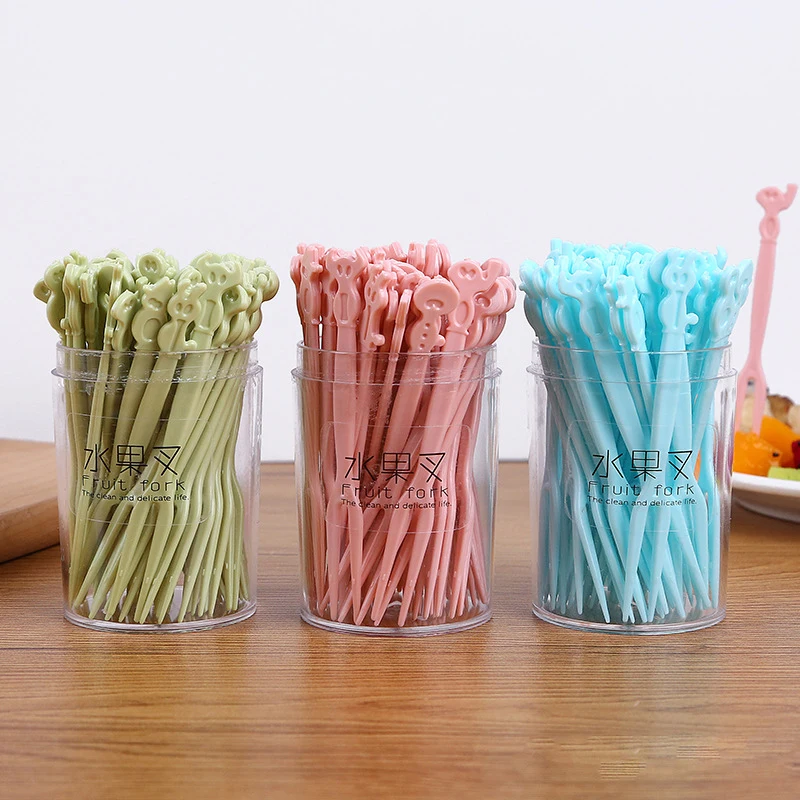 

50pcs/Box Colorful Fruit Forks Mini Cartoon Kids Snack Cake Dessert Food Fruit Pick Bento Lunches Party Decor