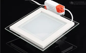 

dimmable 0-100% Led Ceiling Light FreeShipping 10pcs /lot Square Glass Panel With Total Power And 90 % Factor Front Good Effect