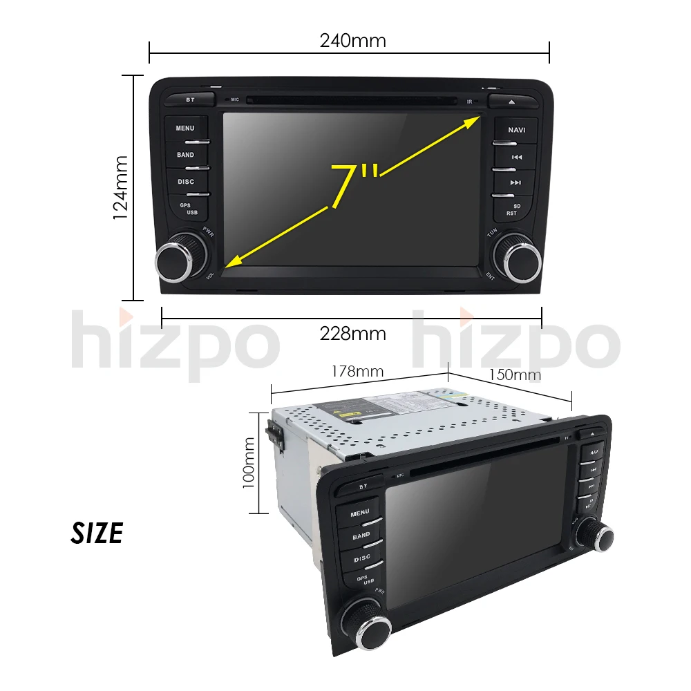 Sale 2G RAM+16G ROM Android 8.1 4G WIFI Radio Stereo DVD Player GPS Sat Navi Bluetooth USB For Audi A3 S3 (2002-2012) DVR DAB+ Camera 4