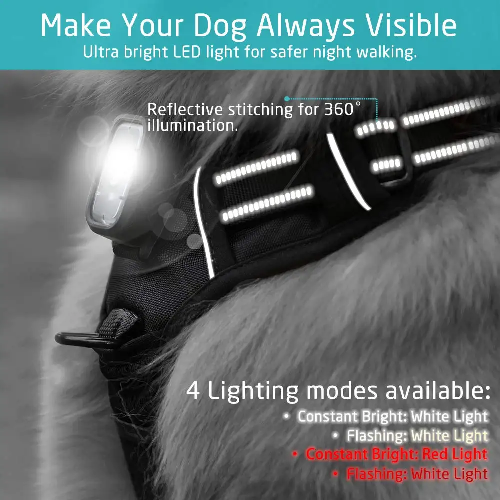 Перезаряжаемый черный нейлоновый светодиодный светильник-вспышка, Регулируемый жилет для собак, светоотражающий защитный жилет для больших собак, светодиодный ошейник для собак