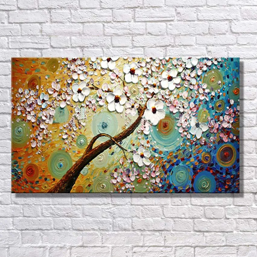 

Unframe beautiful 100% Handpainted Abstract Gold flowers Oil Painting on Canvas Pictures wall image picture room Home Decor