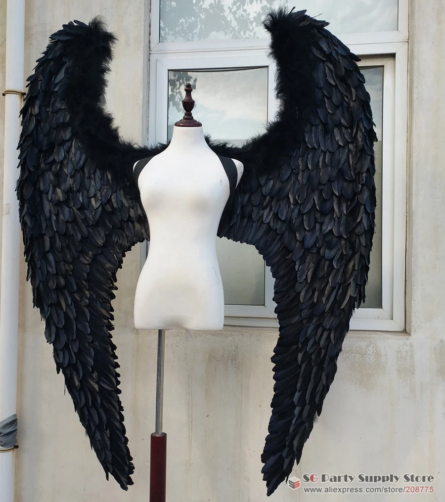 Adult's big black Devil feather wings for Model stage show catwalk