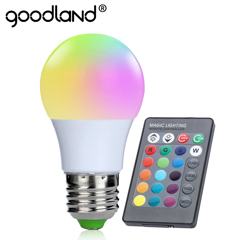 Goodland E27 RGB лампа 3 Вт светодиодный RGB лампа 220 в 110 В RGB светильник 16 цветов 24 ключа ИК пульт дистанционного управления ампулы для украшения гостиной|e27 rgb|e27 rgb led3w rgb | АлиЭкспресс