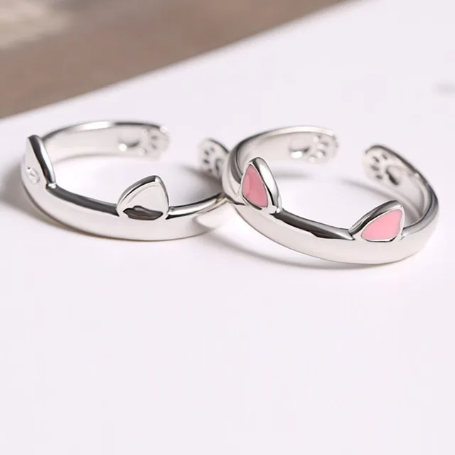 Cute Pink Cat Orecchio Anello Regolabile Argento Materiale di Rame Per Le Donne Cute Pink Cat Orecchio Anello Regolabile Argento Materiale di Rame Per Le Donne