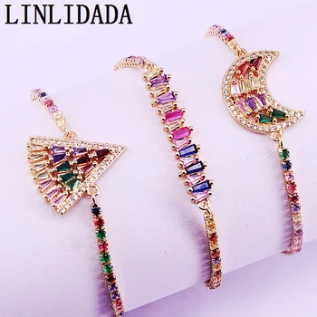 

6Pcs Pave Rainbow Zirconia Mixed Style Connector adjust chain bracelet thin cz tennis chain various colors bracelets