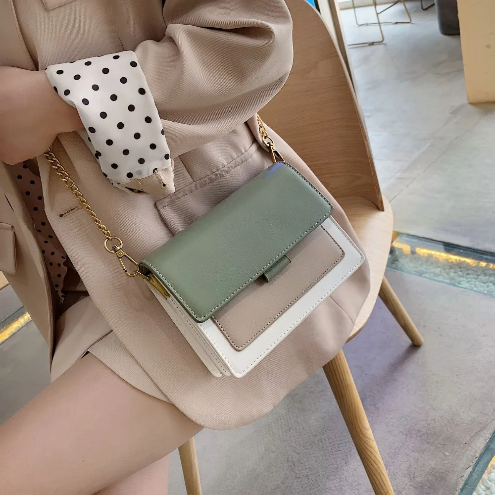 مصغرة جلدية Crossbody حقائب للنساء 2019 الأخضر سلسلة الكتف حقيبة ساعي سيدة سفر المحافظ و حقائب عبر الجسم حقيبة