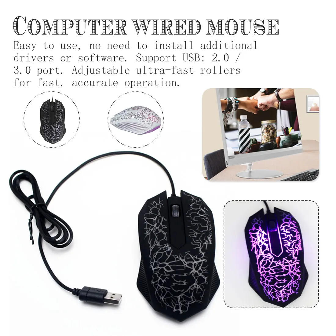 

Easy For USB Wired Gaming Mouse Luminous Gamer Computer 3 Buttons LED Small Special 3D Shaped Portable