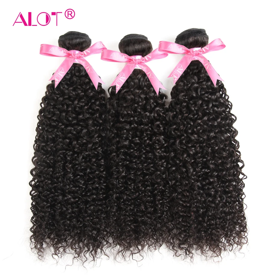 

ALOT Hair 100% Human Hair Brazilian Kinky Curly Hair Weaving 3 Bundles Non Remy Hair Extensions Beauty Weave Natural Color