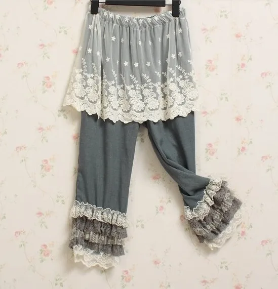 

Mori Girl Multi-Layer Lace Patchwork Petti Pants Knee Length Casual Capris Unique Elastic Waist Lolita Girl Pants Clothing Mori