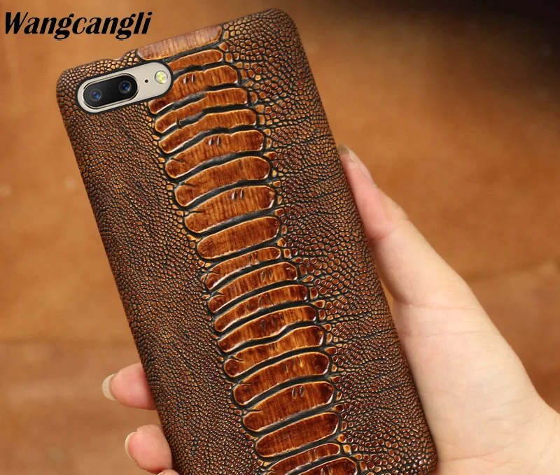 

Ostrich foot Texture Genuine leather phone case for Oneplus 6 cowhide half bag phone protection case for Oneplus 3t 5 5t 6