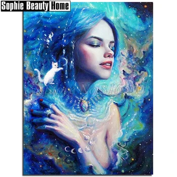 

Needlework Diy 5D Diamond Painting Beauty and Cat Full Diamond Mosaic Pattern Diamond Embroidery Rhinestone Home Decor 194047