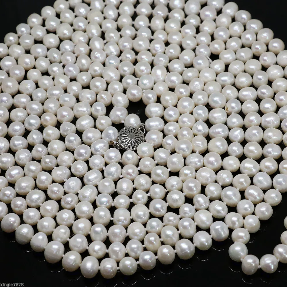 

FREE SHIPPING HOT sell new Style >>>>> Natural 7-8mmWhite Akoya Cultured Pearl Necklace Long 108''