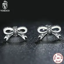 Delicate 925 Sterling Silver Glowing Bowknot Stud Earrings for Ladies Clear CZ Appropriate with Pan Jewellery S407