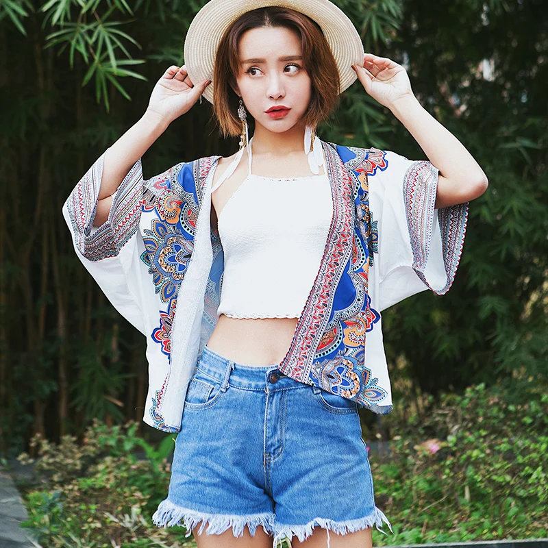 

Women Kimono Open Cardigan Batwing Sleeve Floral Embroidery Bohemian Beach Holiday Summer Casual Chiffon Shrug Shawl Coat